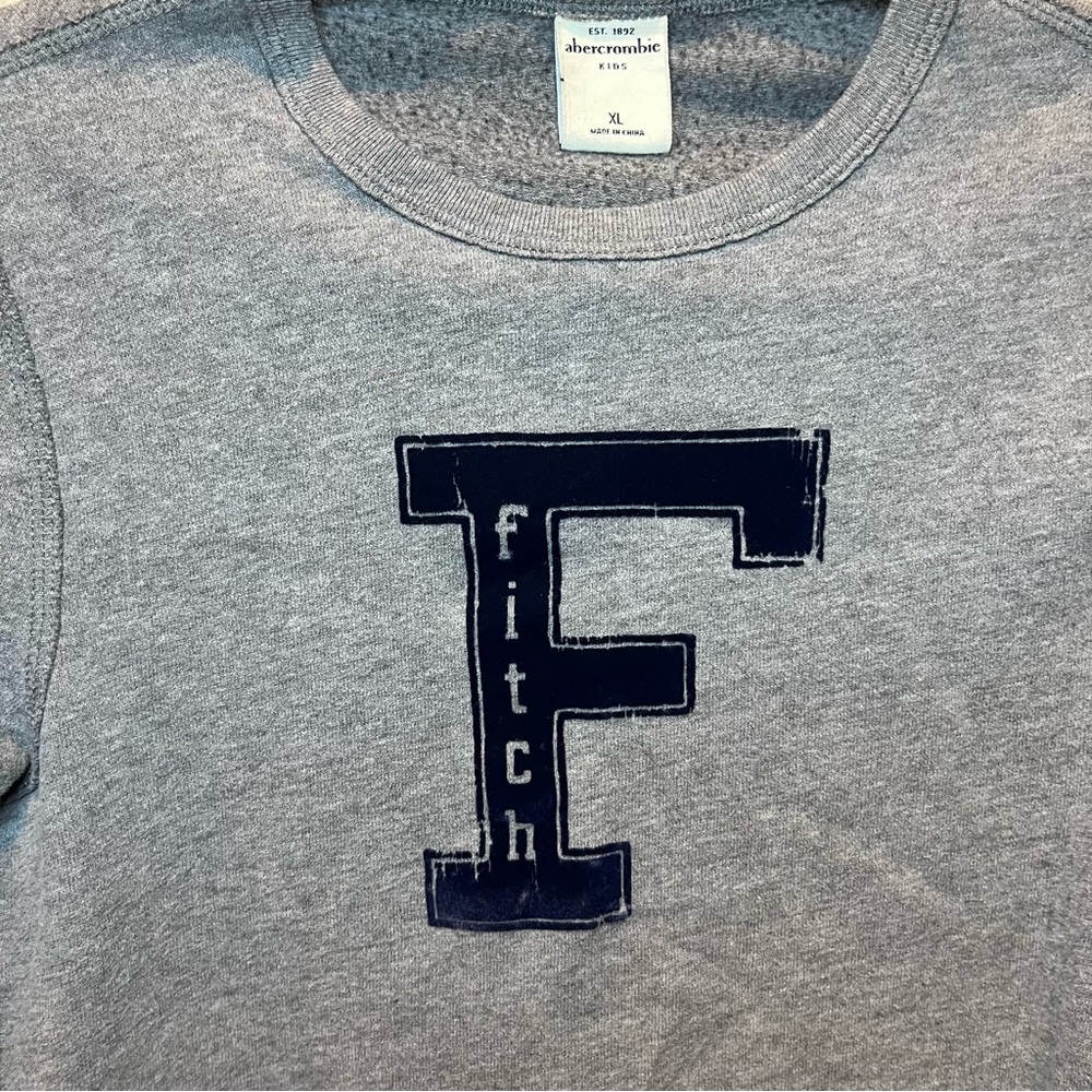 Abercrombie Kids Sweatshirt Boys Girls Size XLarge Gray Pullover Velvet Logo